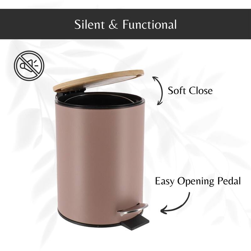 Stylish Trash Can with Bamboo Lid and Pedal, 2.5L Capacity - 9.2" H x 8" L x 8" W