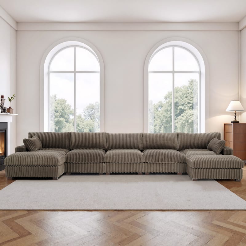 Modern Oversized Plush Corduroy Modular Sectional Sofa with 2 Ottomans