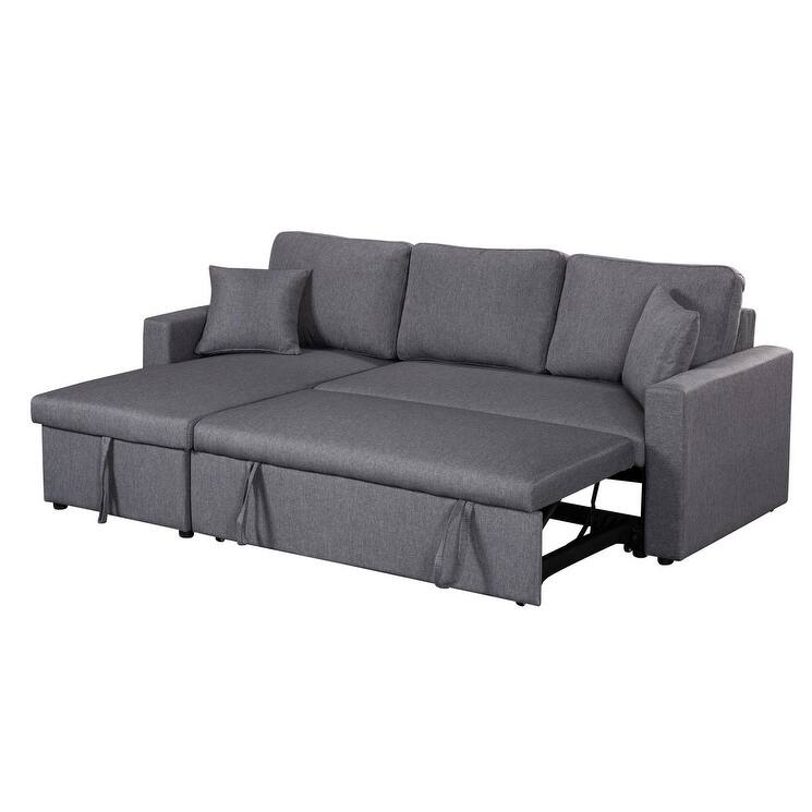 Paisley Linen Fabric Reversible Sleeper Sectional Sofa with Storage Chaise