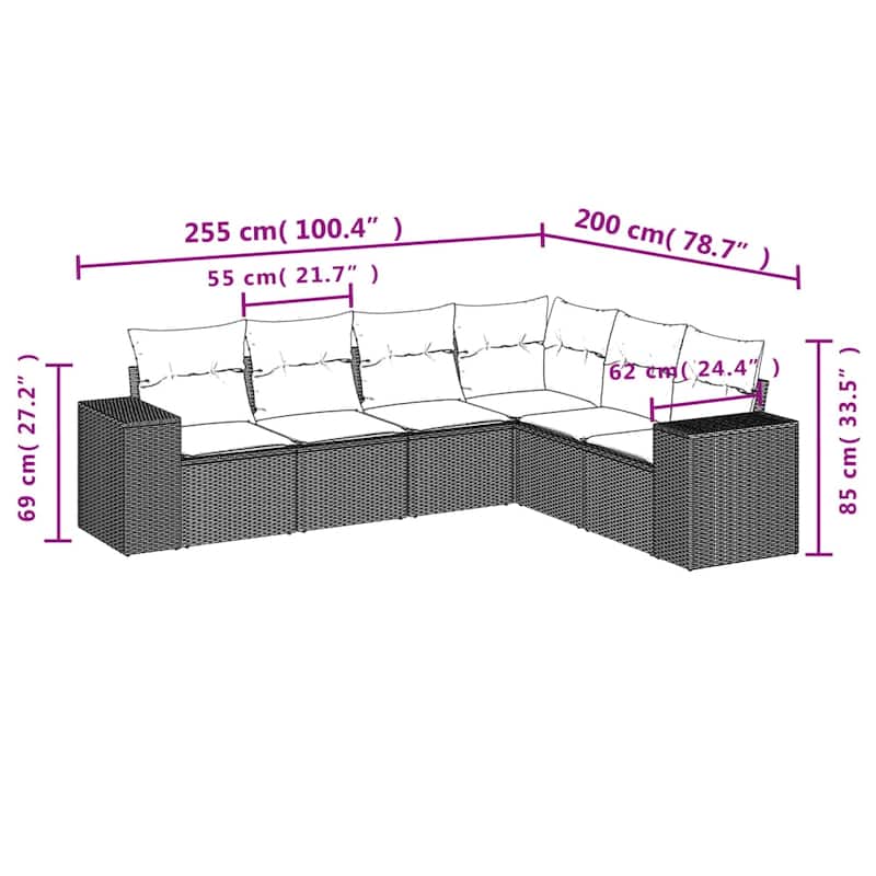 vidaXL 6 Piece Patio Sofa Set with Cushions Black Poly Rattan