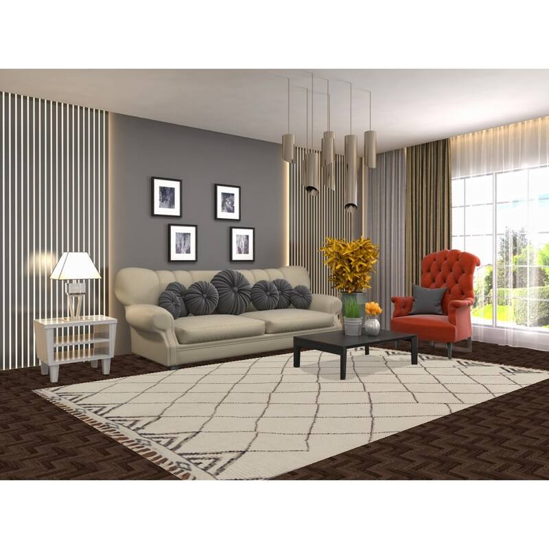 Beige Trellis Moroccan Oriental Area Rug Hand-Knotted Wool Carpet - 6'3"x 9'9"