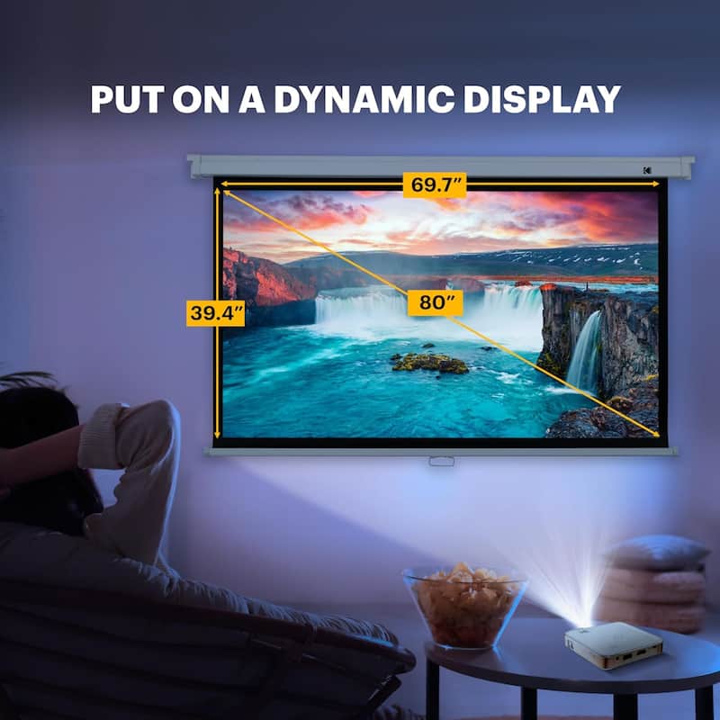 Kodak Manual Pull Down Projector Screen, Large 16:9 Retractable Screen