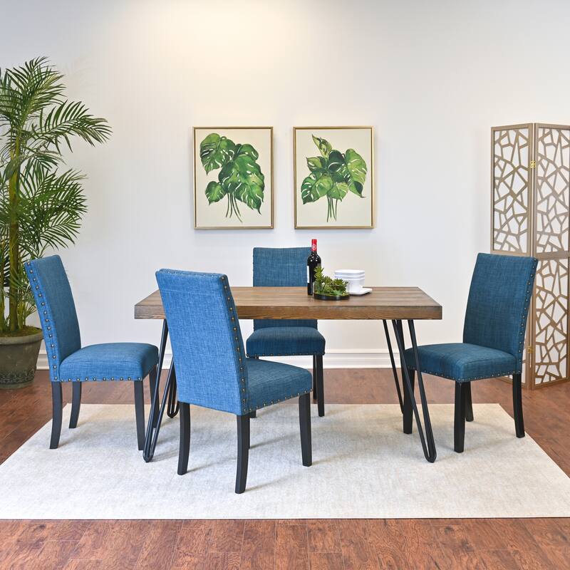 Modern Minimalist Dining Table and Chair Sets Small Apartment Dining Table and Chair Sets with Brass Nailhead Chairs for Kitchen