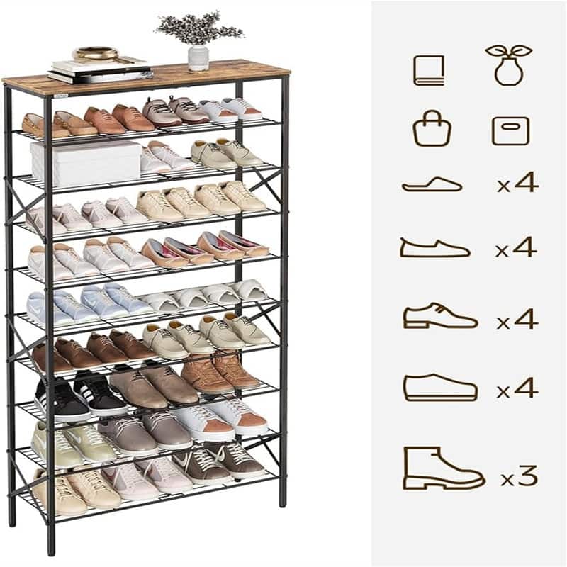 10 Tier Shoe Rack - 10.8"D x 27.8"W x 65.7"H