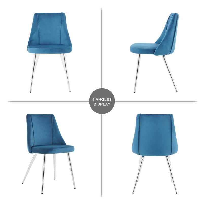 Modern/Simple Velvet Fabric Dining Chairs with Chrome Metal Legs Set of 4