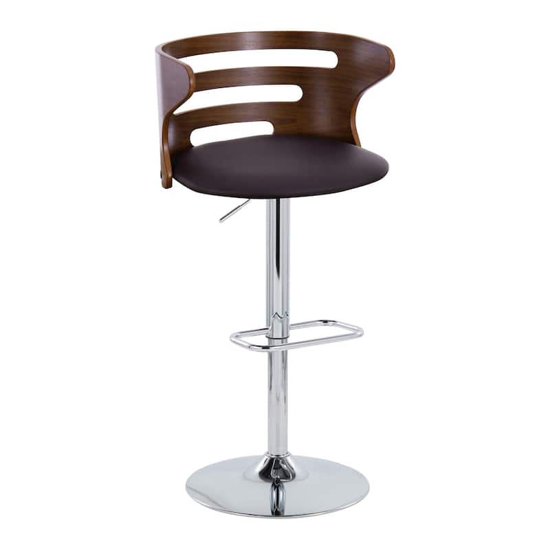 Carson Carrington Cranagh Adjustable Bar Stool with Rounded Rectangle Footrest (Set of 2) - Brown Faux Leather/Walnut Wood/Chrome Metal