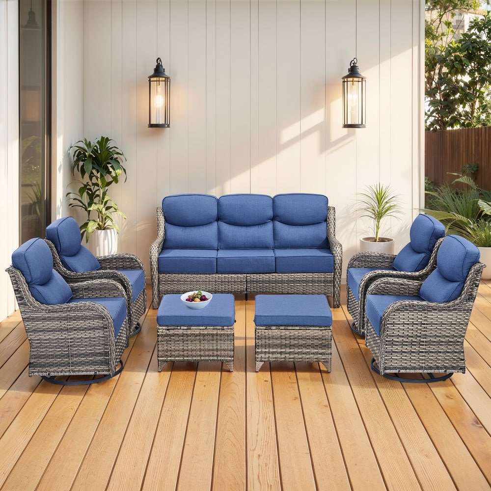 Gymojoy 7-Piece Patio Furniture Set with Swivel Glider Chairs, 6-Inch Ultra-Plush Cushions & Water-Resistant Olefin Fabric