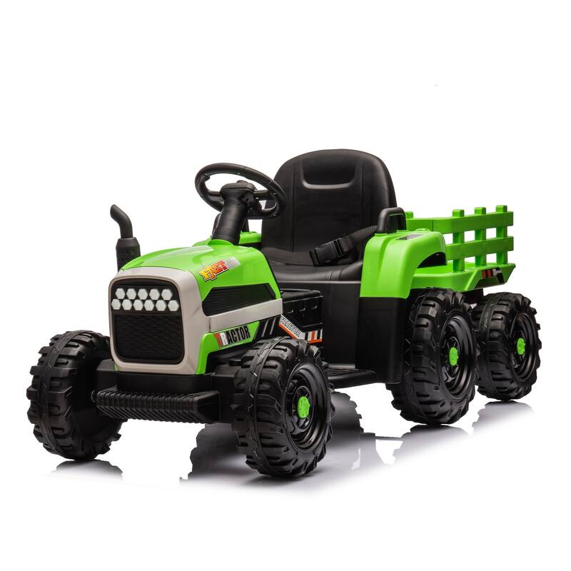 Ride On Tractor With Trailer, 24V Battery Powered Electric Tractor Toy, Remote Control, Kids,Three Speed Adjustable - Green
