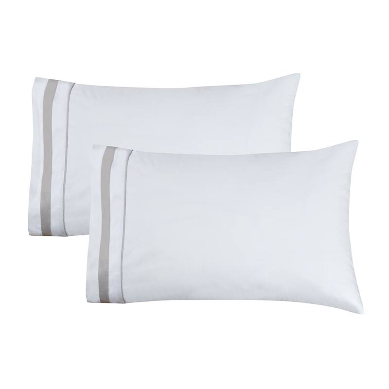 Percale Cotton Hotel Piping Embroidered Crisp Sheet Set - 2pcs Standard Pillowcases - Grey