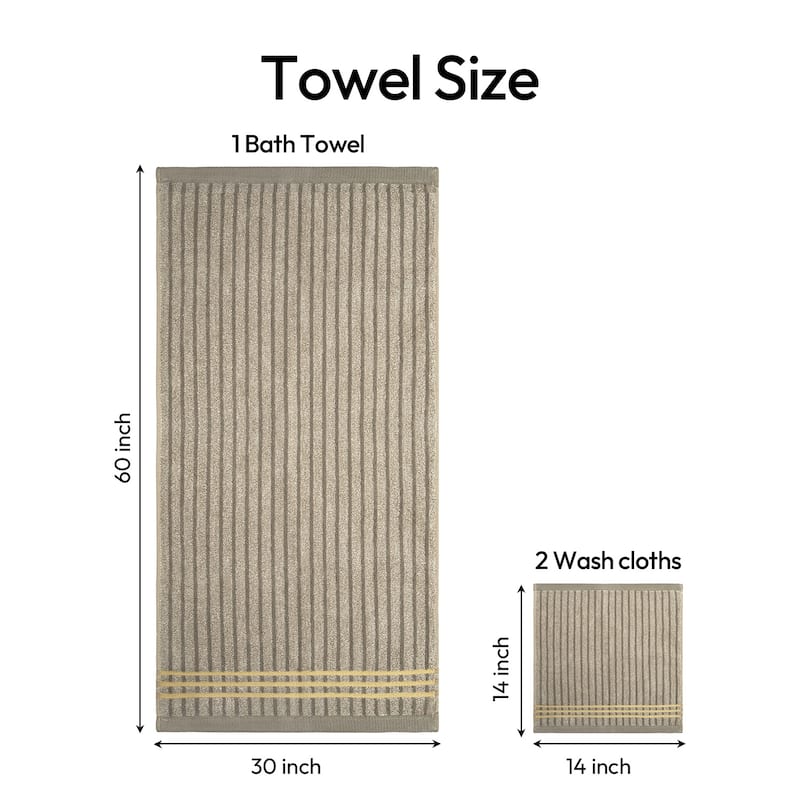3 Piece Cotton Striped Bath Towel Set
