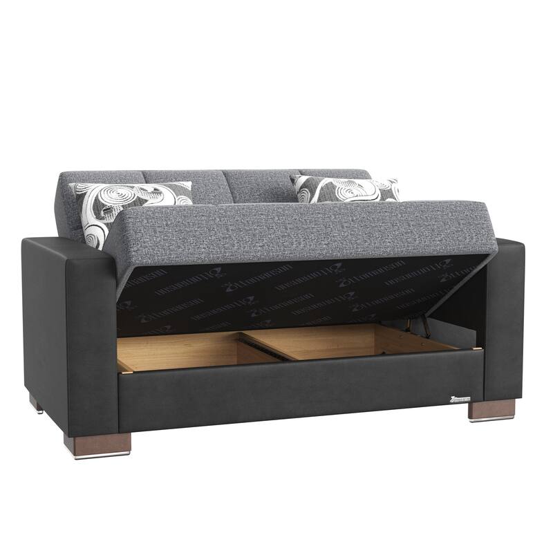 Collection Upholstered Convertible Loveseat With Storage - Grey+Black