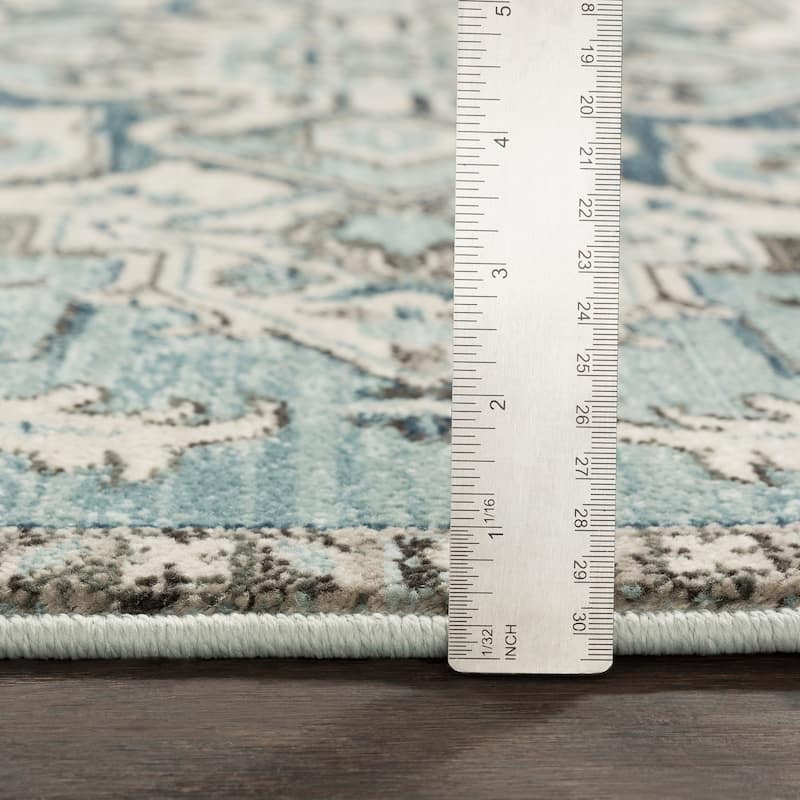 Arkaitz Teal & Ivory Updated Traditional Area Rug - 7' 10" x 9' 10"