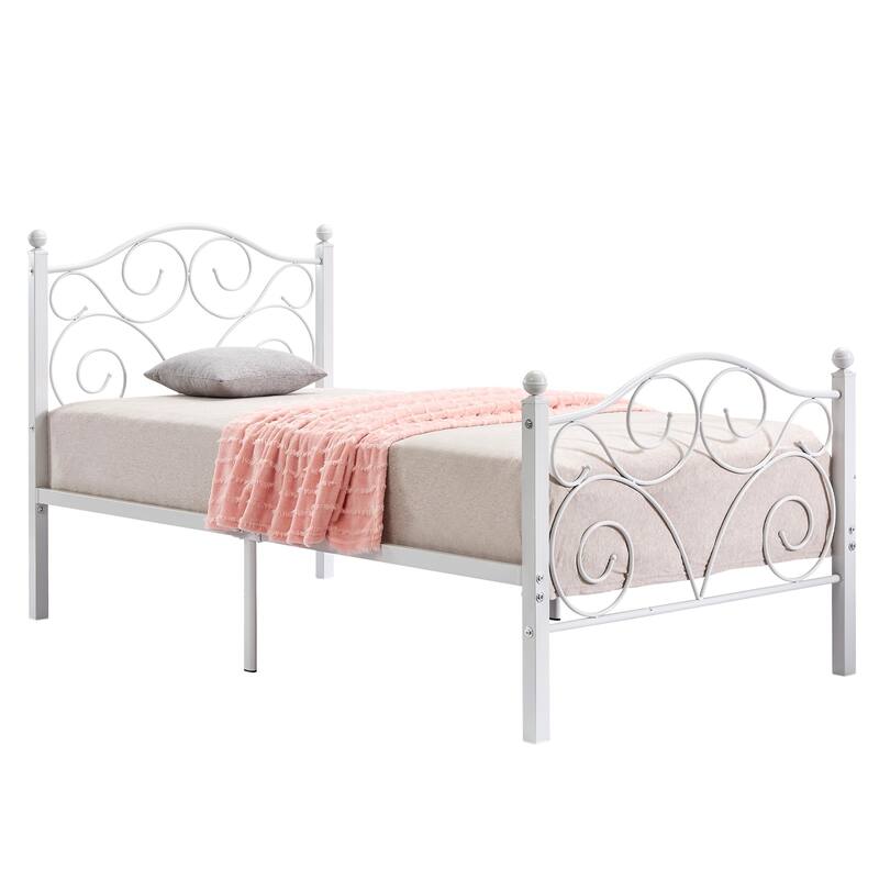 VECELO Twin Size Bed Frame with Headboard and Footboard Heavy Duty Metal Slat Support