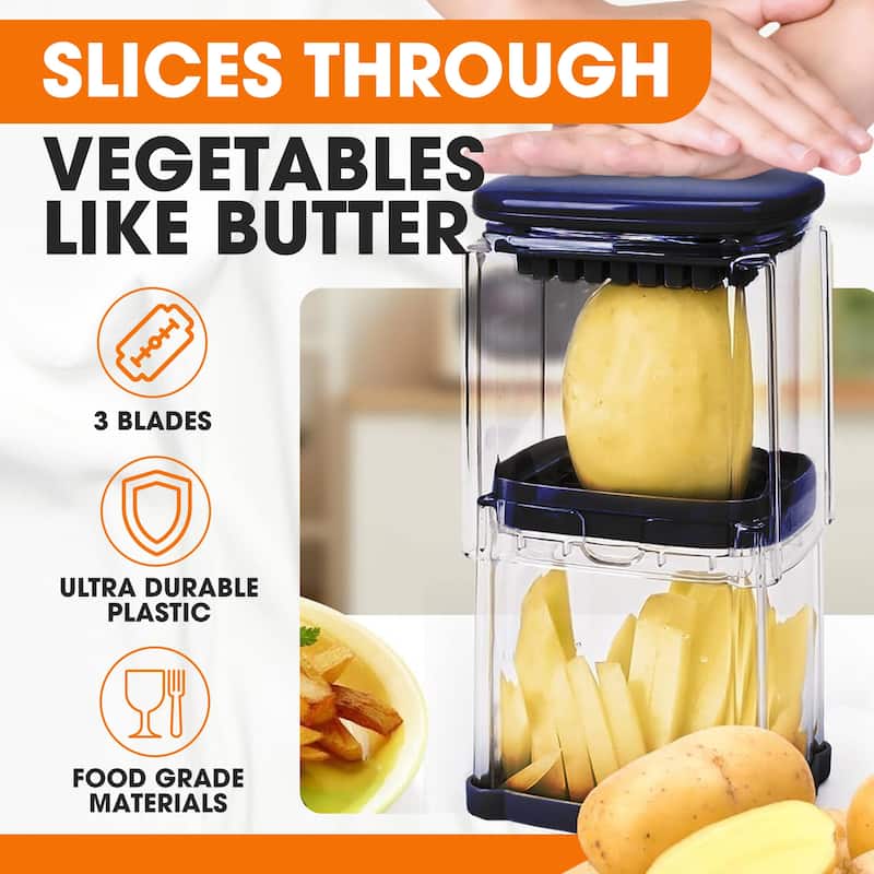 Cheer Collection Vegetable Chop Box with 3 Blades Navy Blue