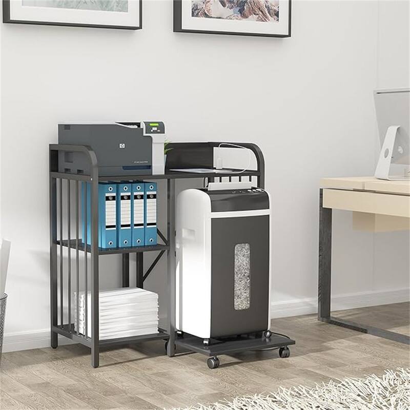 Printer Stand,3-Tier Lateral Office Filing Shelves with Socket and USB Charging Port - 31 x 15.7 x 33.8 inches