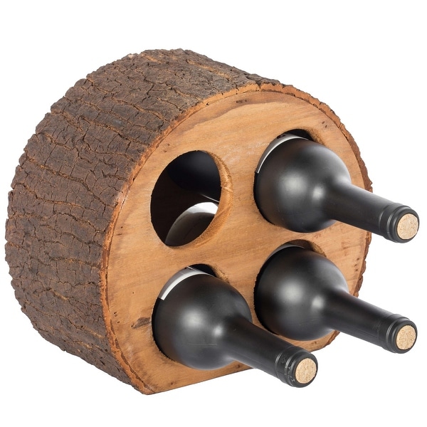 Round Wood Log Style with Bark 4 Bottle Countertop Wine Rack