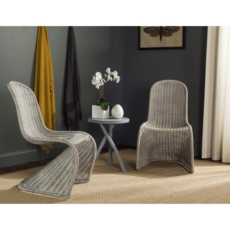 SAFAVIEH Baukje Grey Wicker Dining Chair (Set of 2) - 19Wx26Dx35H - Antique Grey