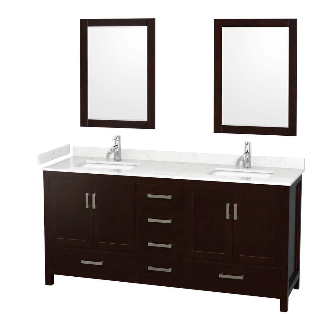 Sheffield Double Bathroom Vanity Set, Cultured Top, 24-Inch Mirrors