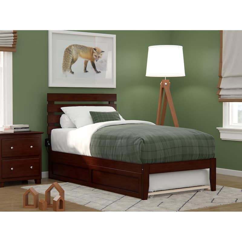 Oxford Bed with USB Turbo Charger and Twin Trundle - Walnut - Twin