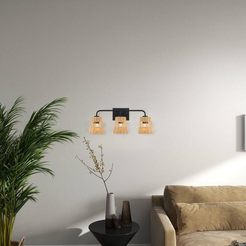 Croned Three-Light Rattan Wall Sconce