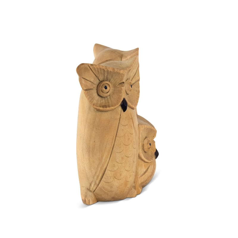 Wooden Handmade Owl and Family Figurine Handcrafted Hoot Statue Art Home Decor Sculpture Hand Carved Decorative Accent