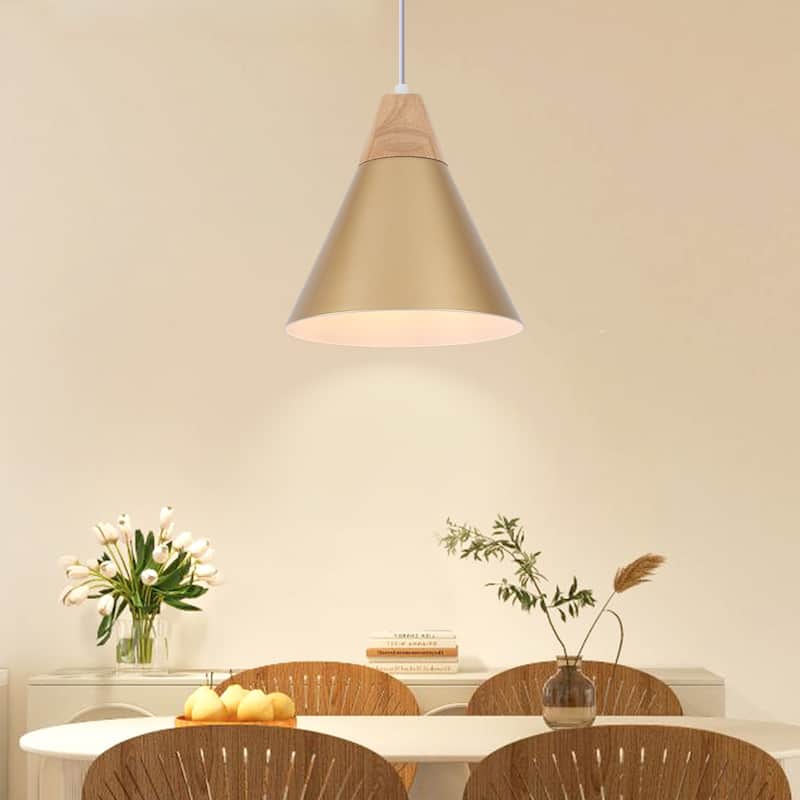 Farmhouse Pendant Light Fixture with Wood and Metal for Kitchen, Hallway,Living Room - Spray Gold