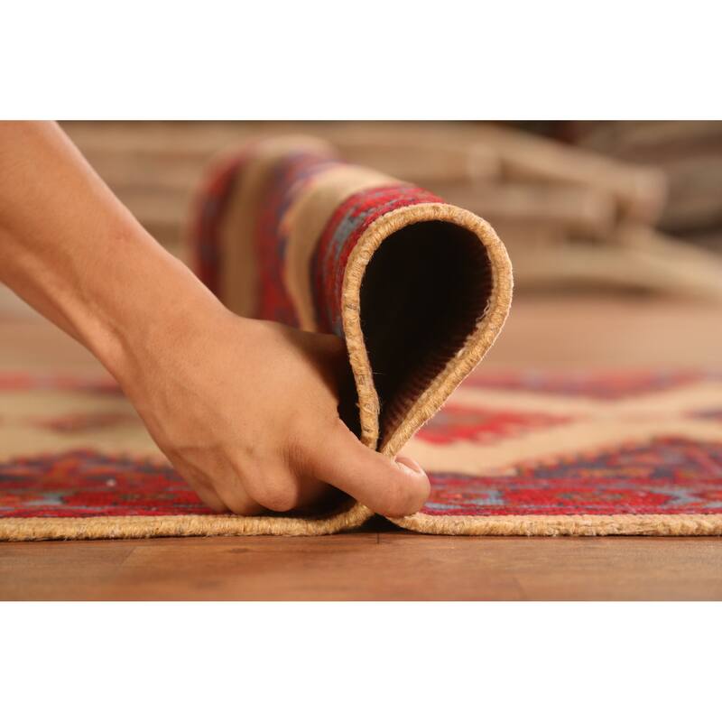 Hand Knotted Oriental 100% Wool Carpet Traditional Geometric Beige & Ivories Sarab Runner Rug - 9' 9'' X 3' 4''