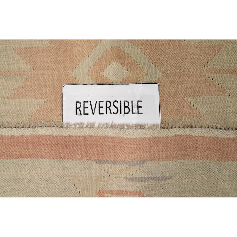Hand Woven Oriental 100% Wool Carpet Southwestern Tribal Beige & Ivories Kilim Area Rug - 8' 10'' X 5' 8''