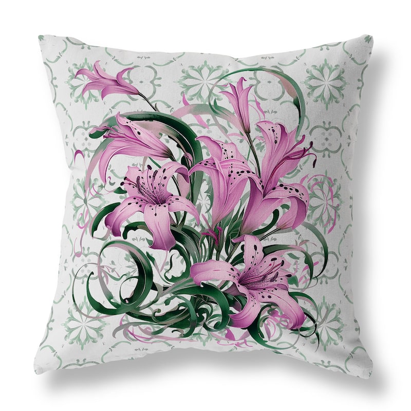 Brown And Green Lily Legends Faux Suede Throw Pillow Zipper