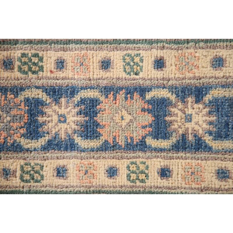 Geometric Kazak Oriental Accent Rug Handmade Brown Wool Carpet - 2'8" x 4'2"