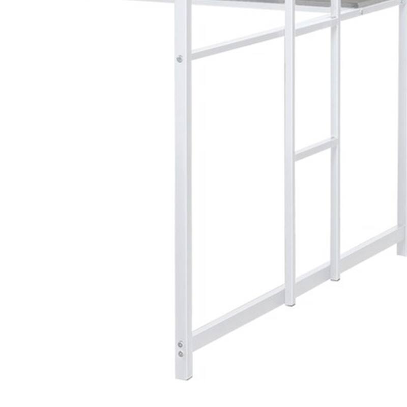 Dexo Twin Loft Bed with Built in Workstation and Ladder, White Metal
