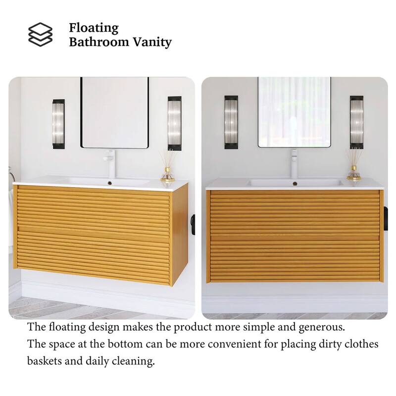 Wall-Mounted Bathroom Vanity with White Ceramic Sink