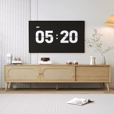 TV Stand for TVs up to 80'' , Modern Farmhouse Media Console, Entertainment Center with Solid Wood Legs