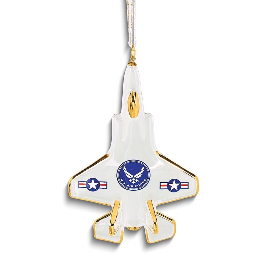 Curata Us Air Force Logo F-35 Jet Glass Ornament