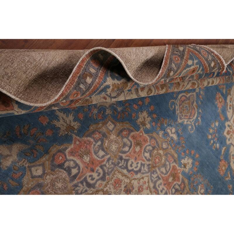Tabriz Vintage Persian Area Rug Handmade Oriental Blue Wool Carpet - 9'8" x 12'5"