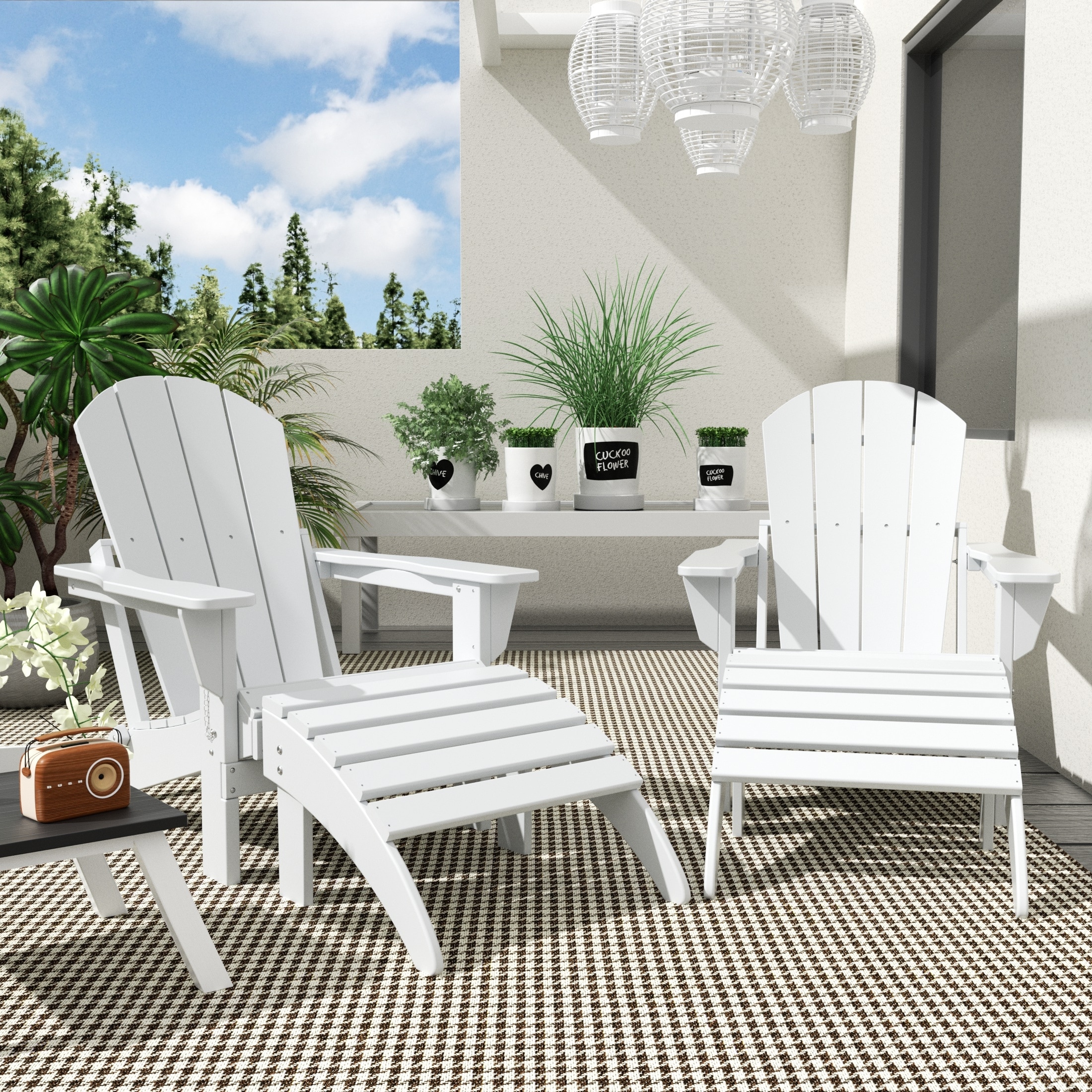 Laguna Hdpe All Weather Outdoor Patio Foldable Adirondack Chairs With Ottomans (5-Piece Set)