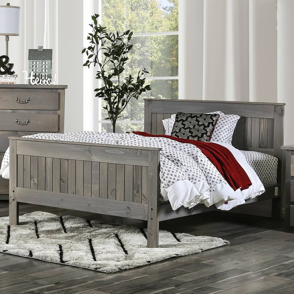 Wood Full Size Panel Bed in Weathered Gray