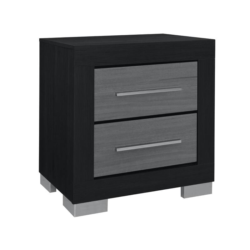 HomeRoots 23" Black And Gray Wood Square Two Drawer Nightstand