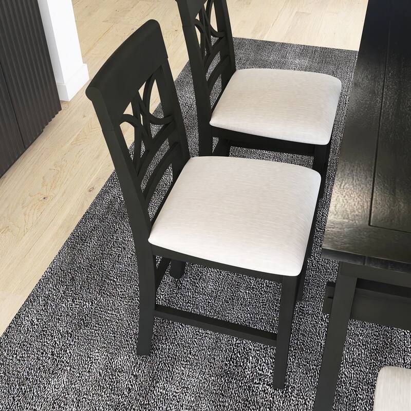 6-Piece Wood Counter Height Dining Table Set with Bench and 4 Chairs