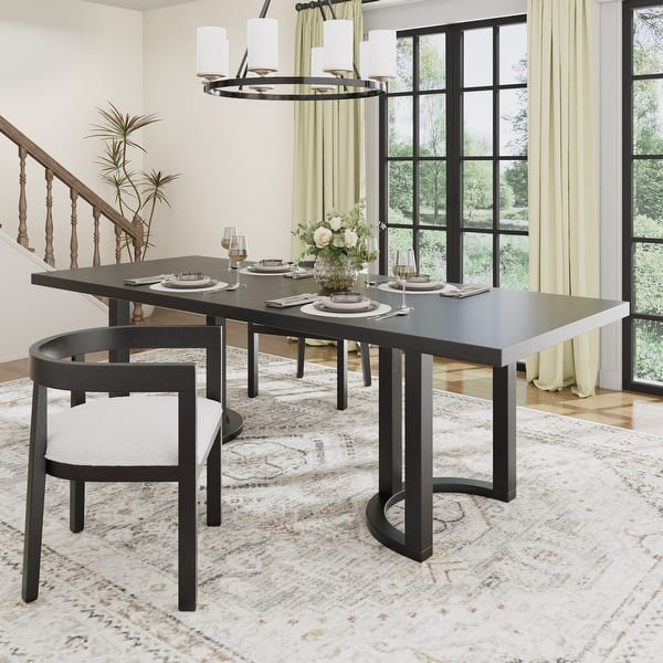 slide 2 of 26, Kenneth Modern 95-Inch Dining Table with U-Shaped Trestle Base by Christopher Knight Home Black