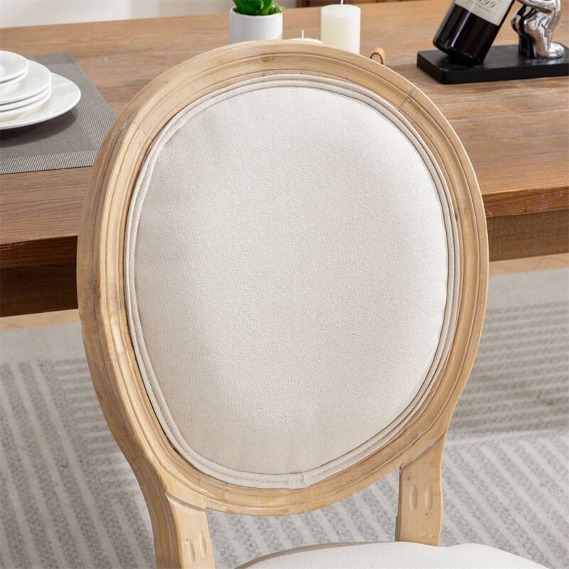 Set of 2 French Style Linen Upholstered Dining Chairs with Wood Legs