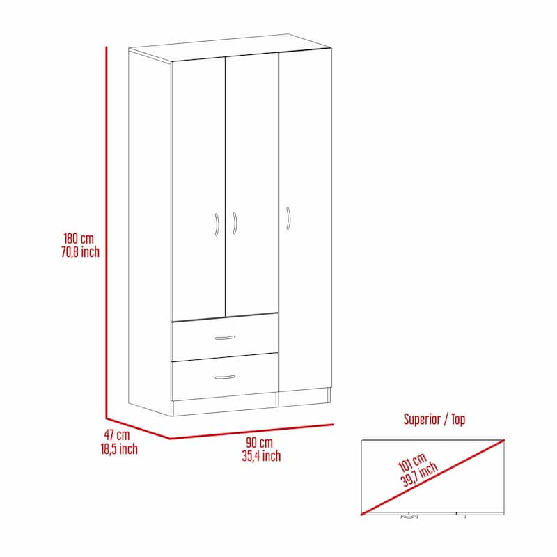 2-Drawer 3-Door Armoire