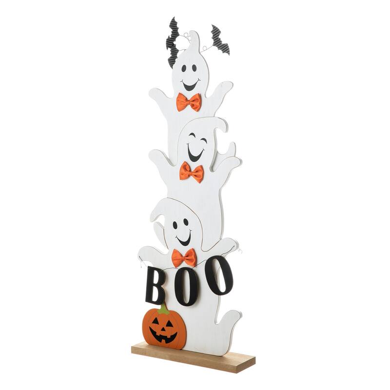 Glitzhome Halloween Wooden Stacked Ghost Porch Decor(KD)