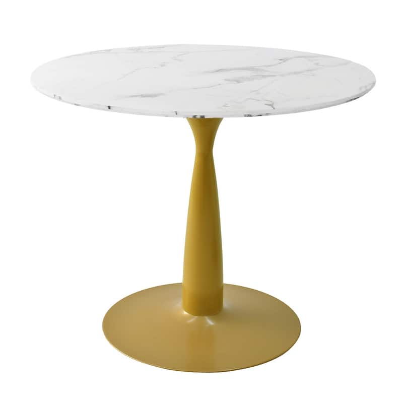 Round White Faux Marble Topped Round Pedestal Dining Table - 40"x40"x30"