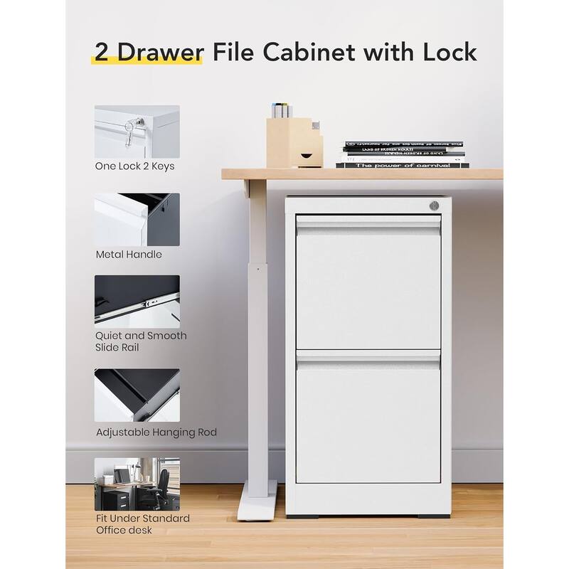 EROMMY 2 Drawer File Cabinet with Lock - Compact Metal Filing Cabinet for Home Office, Vertical Under Desk Storage