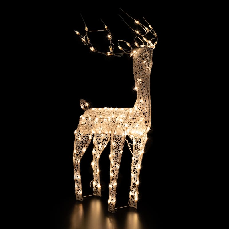 48-Inch Lighted White Mesh Buck Outdoor Christmas Decor Clear Lights