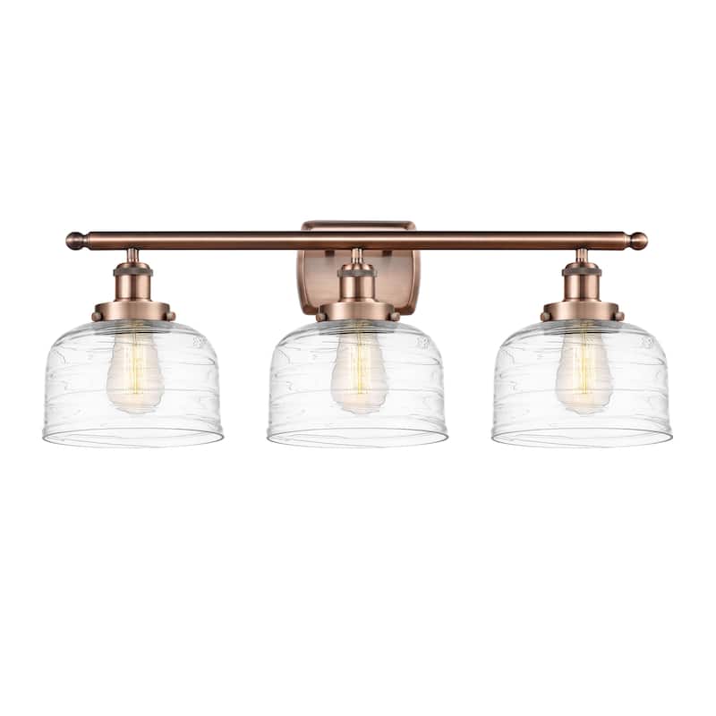 Innovations Lighting Ballston Urban Bell - 3 Light 28" Bath Vanity Light - Antique Copper/Clear Deco Swirl