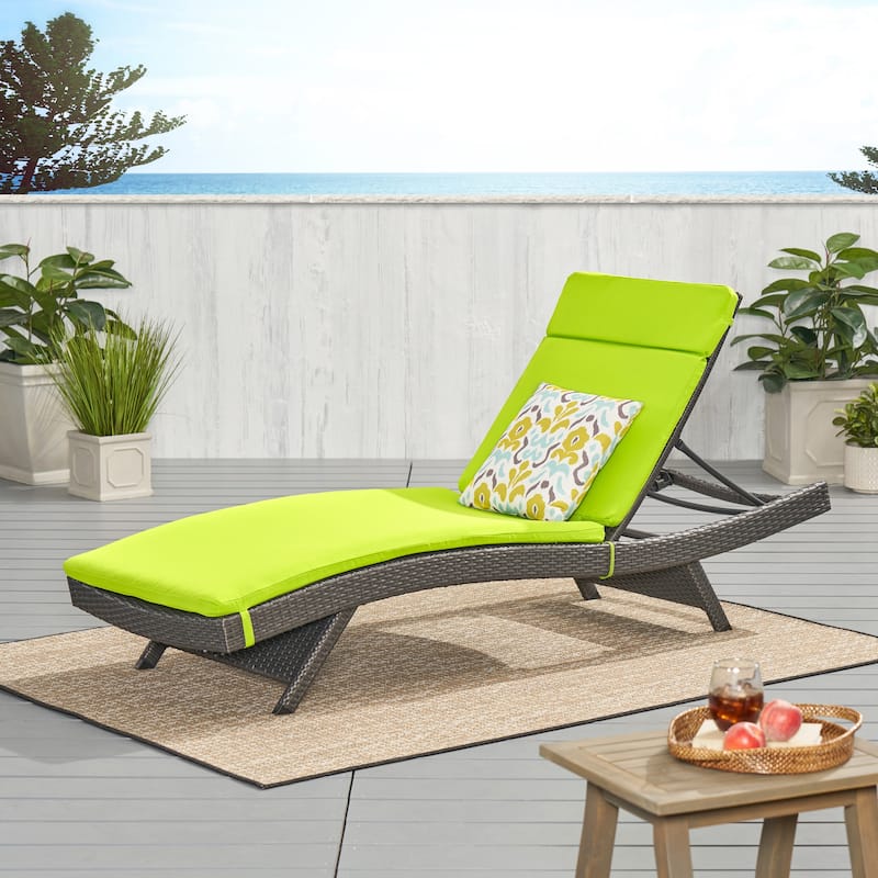 Salem Outdoor Wicker Adjustable Chaise Lounge with Cushion by Christopher Knight Home - Grey+Green