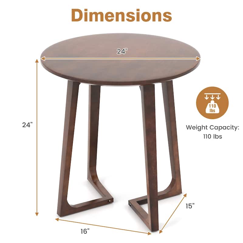 Rubber Wood Round Coffee End Table with V-Shaped Legs and 110 lbs Capacity - 24" x 24" x 24"(L x W x H)