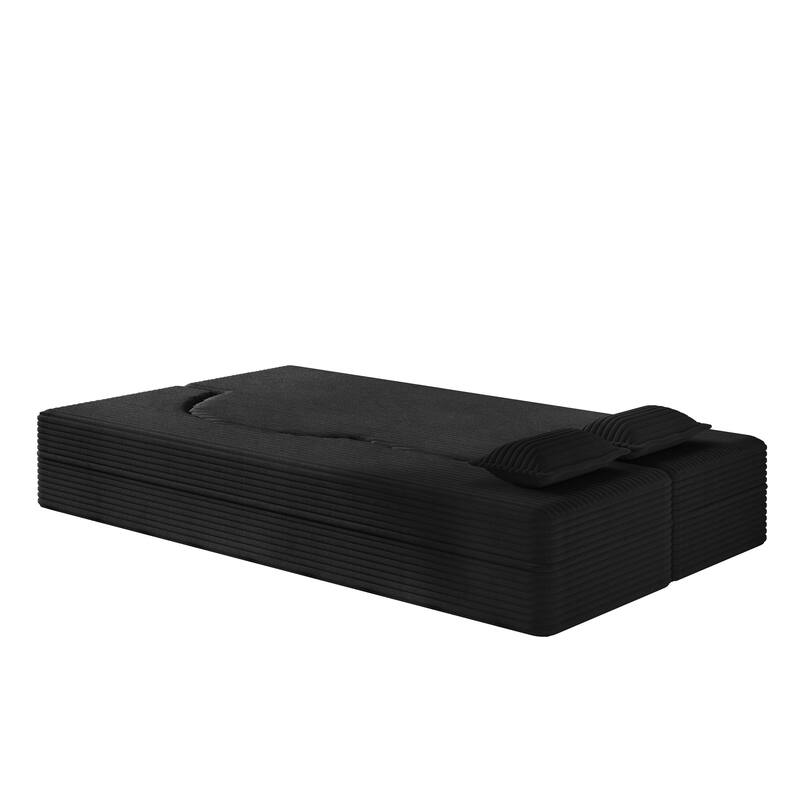 Convertible Floor Sofa with Corduroy Fabric, Twin Mattress & No Assembly